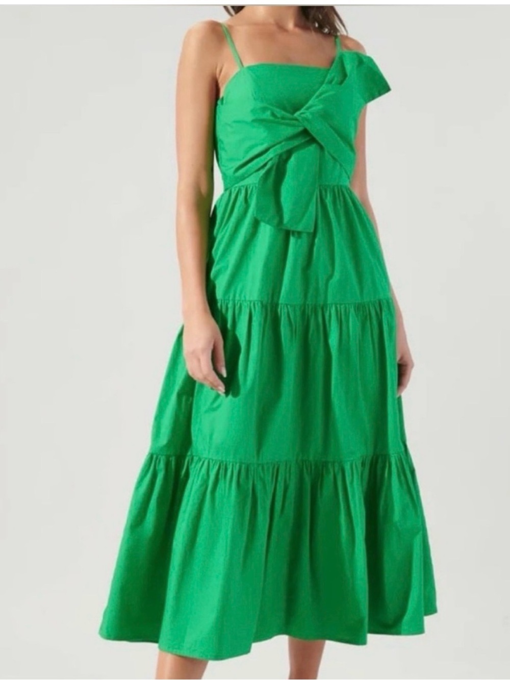 NWT Sugarlips Green Poplin Bow Tiered Midi Dress Small Cotton {Sale}